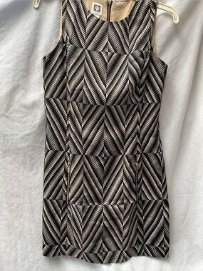 Anne Klein Black and Cream Geometric Mini Dress